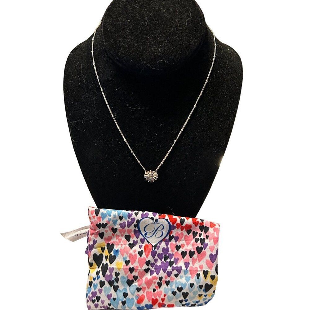 Brighton Silver Flower Pendant Necklace With Heart Pouch